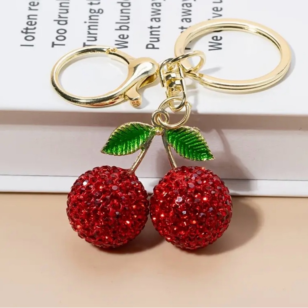 Cherry Keychain with Gold Accents, NEW